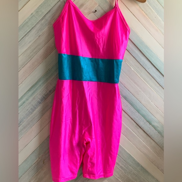 Retro 80’s bicycle suit.  Neon pink one piece - Picture 2 of 5